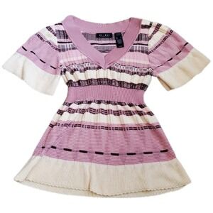 Vintage Y2k 00s Babydoll Textured Short Sleeve Sweater Top Shirt Pink Small